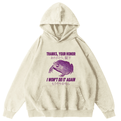 Retro Frog Pattern Japanese Style Vintage Distressed Hoodie-Zazasy