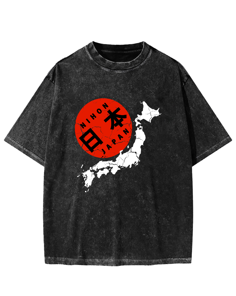 Map of The Japanese Empire Vintage Washed T-shirt-Zazasy