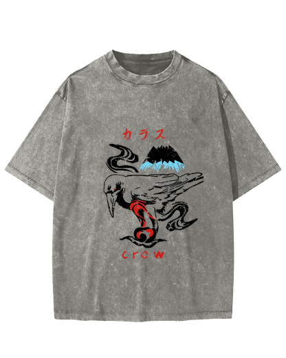 Retro Crow Pattern Vintage Distressed T-shirt-Zazasy
