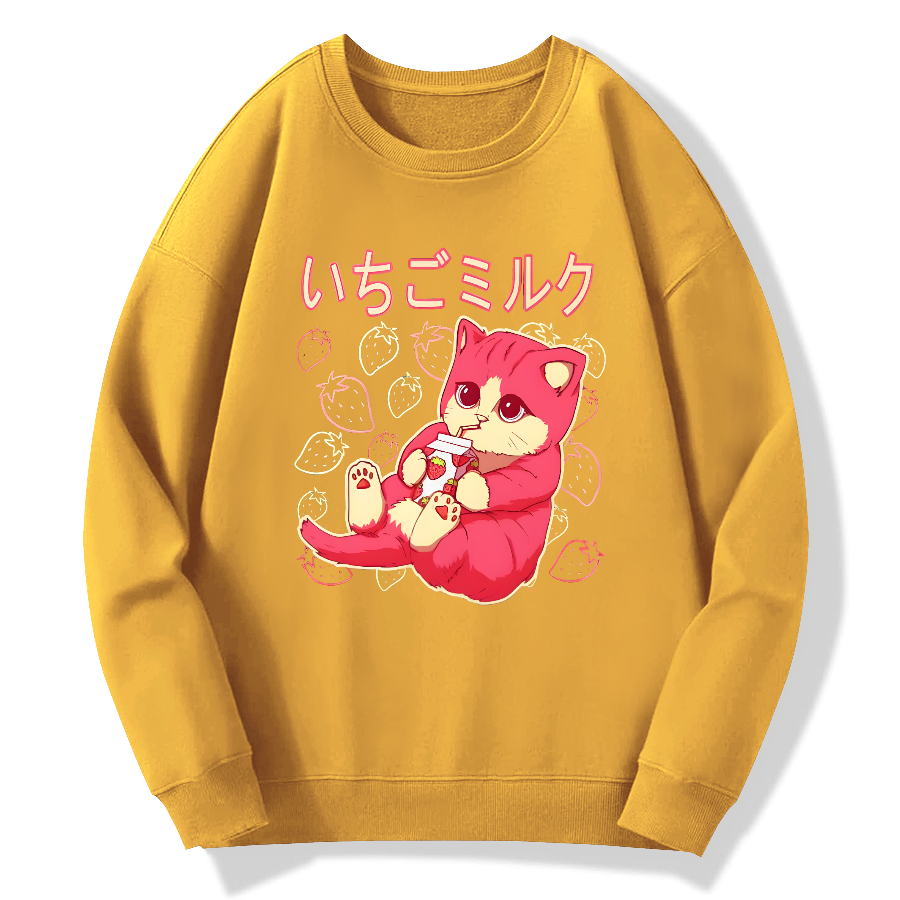 Strawberry Cat Cotton Pullover Sweatshirt