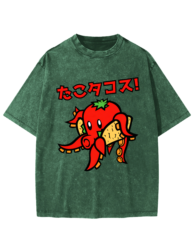 Abstract Cartoon Octopus Japanese Style Vintage Distressed T-shirt-Zazasy