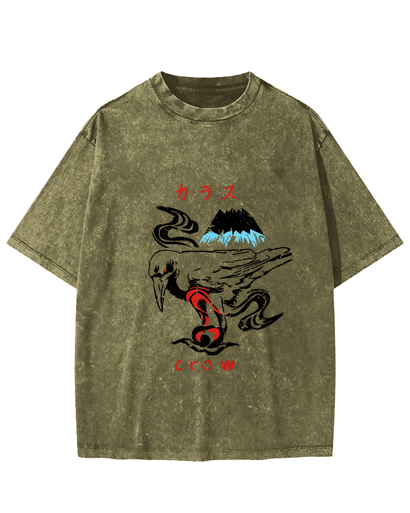 Retro Crow Pattern Vintage Distressed T-shirt-Zazasy