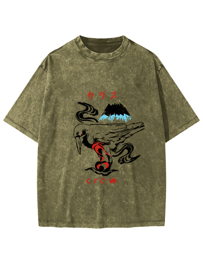 Retro Crow Pattern Vintage Distressed T-shirt-Zazasy