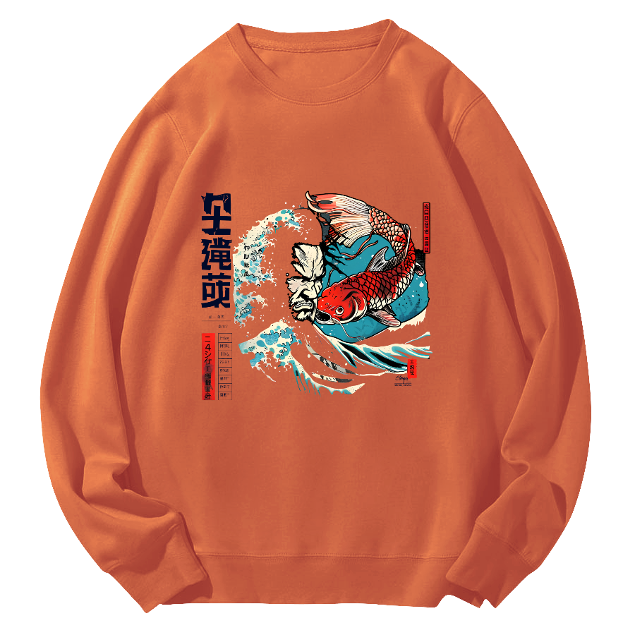 Koi in The Huge Waves, Japanese Style Round Neck Sweatshirt-Zazasy