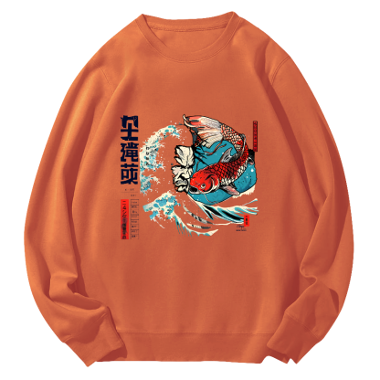 Koi in The Huge Waves, Japanese Style Round Neck Sweatshirt-Zazasy