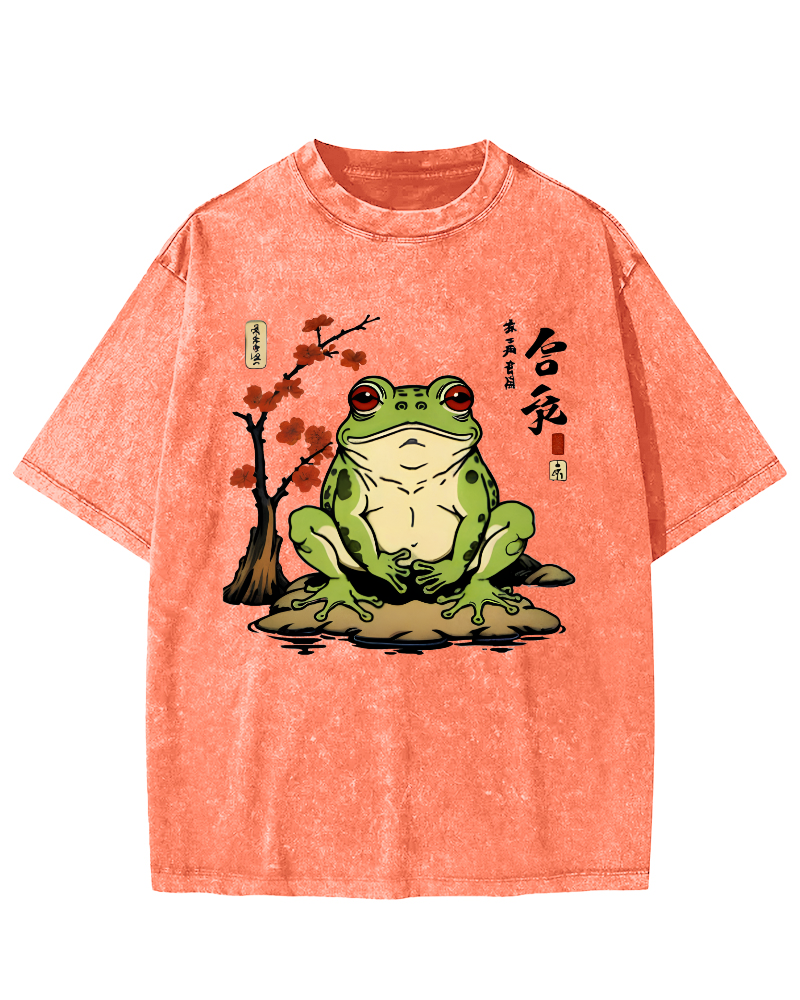 Frog From The Edo Period Vintage Washed T-shirt-Zazasy