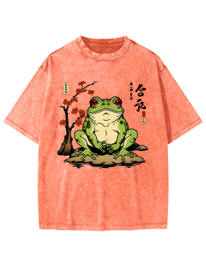 Frog From The Edo Period Vintage Washed T-shirt-Zazasy