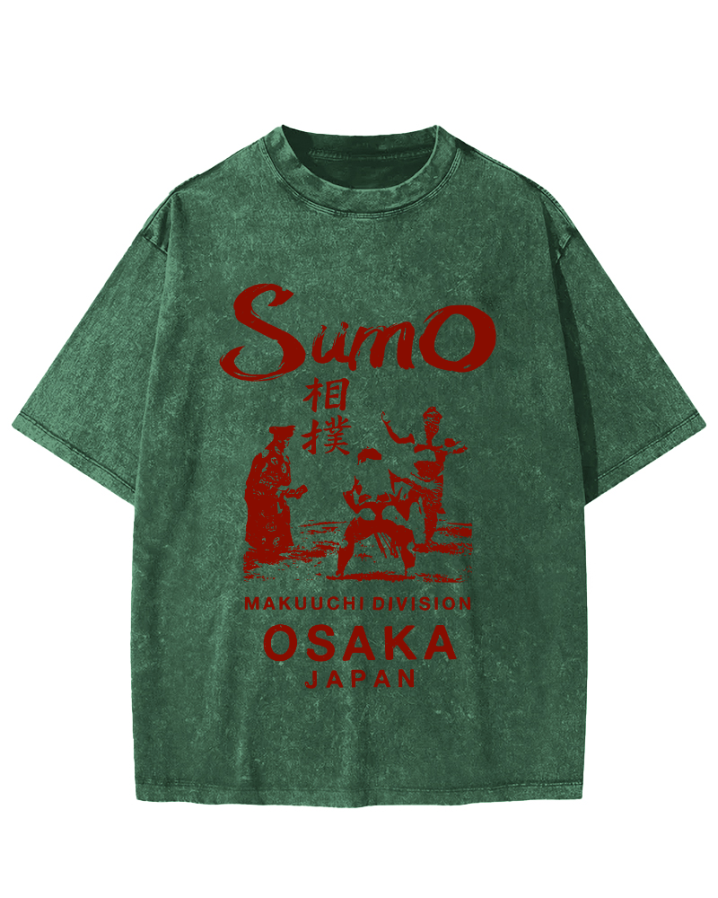 Sumo Wrestling in Japan Vintage Washed T-shirt-Zazasy