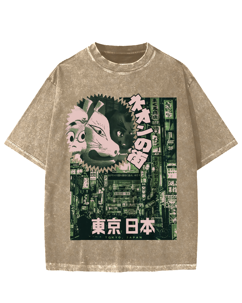 Neon city Tokyo Vintage Washed T-shirt