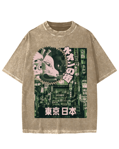 Neon city Tokyo Vintage Washed T-shirt