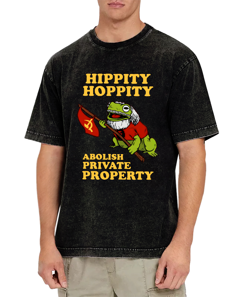 Hippity Hoppity Abolish Private Property  Vintage Washed T-shirt-Zazasy