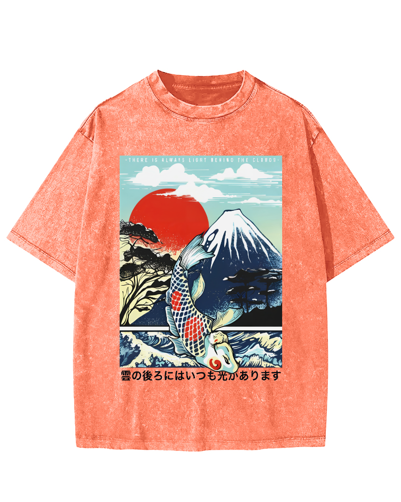 Ukiyo-e koi Vintage Washed T-shirt-Zazasy