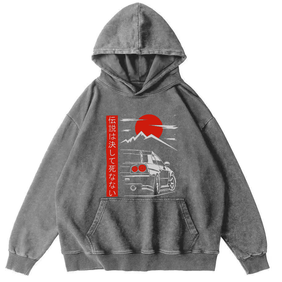 Japanese Style Scenery Vintage Washed Hoodie-Zazasy