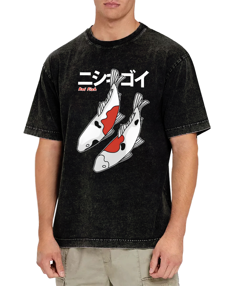 Koi Painting Japanese Style Vintage Distressed T-shirt-Zazasy