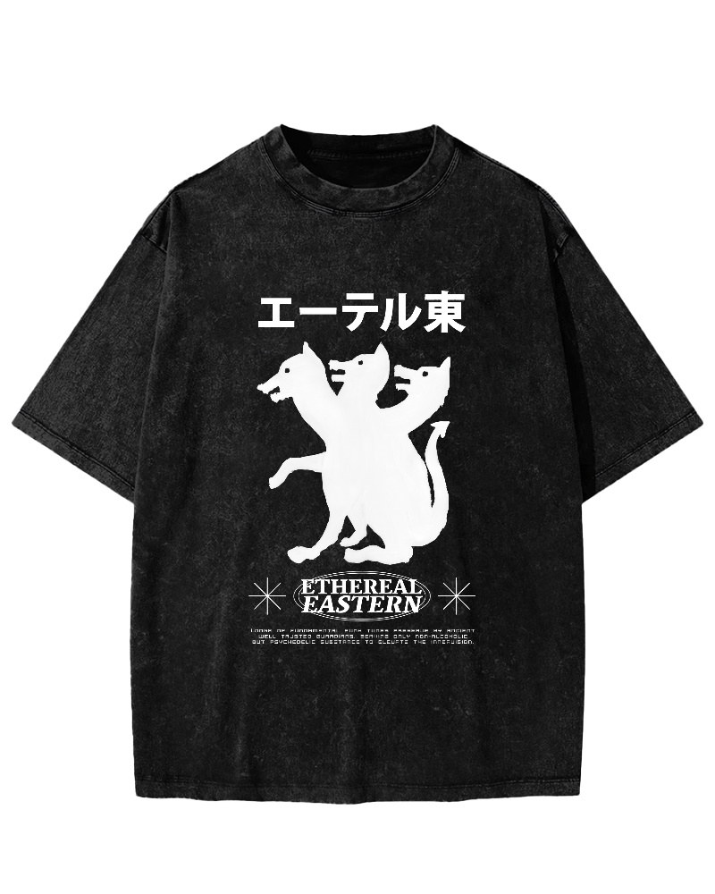 Japanese Puppy Pattern Vintage Distressed T-shirt-Zazasy