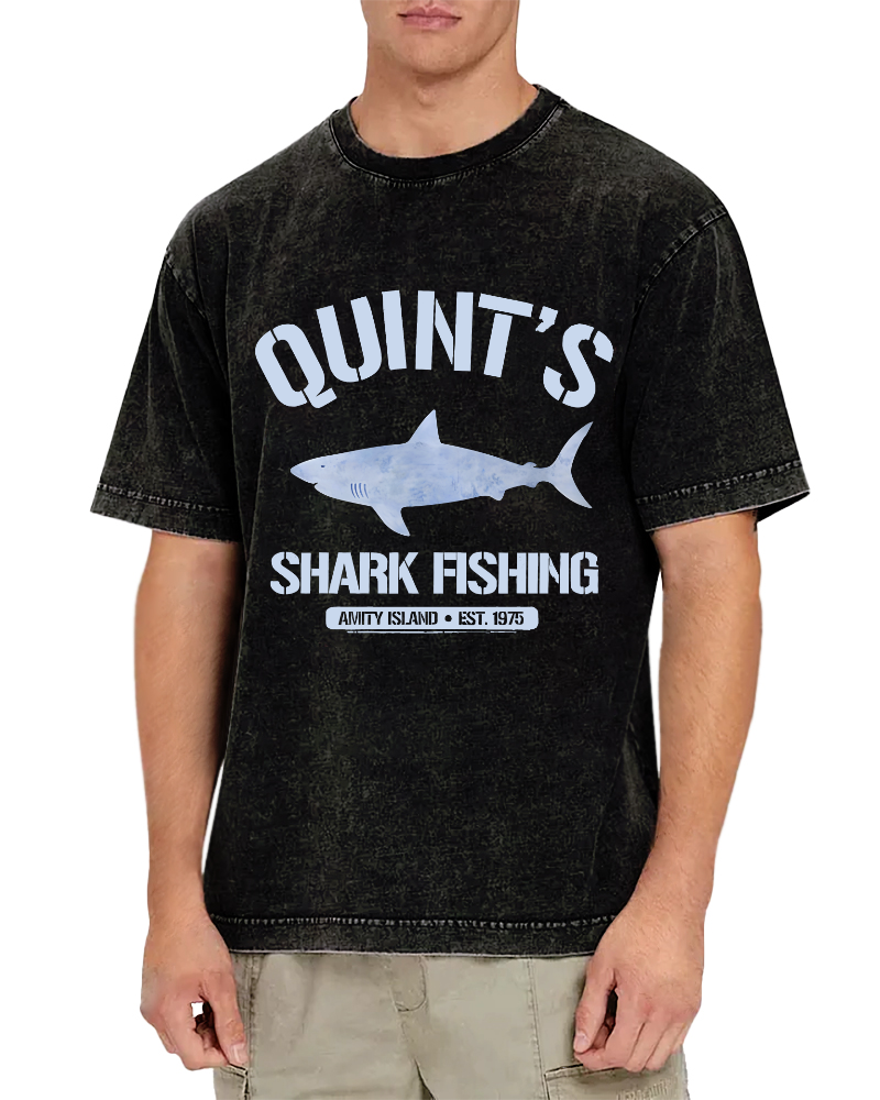 Quint's Shark Fishing Jaws Retro Vintage Distressed T-shirt-Zazasy