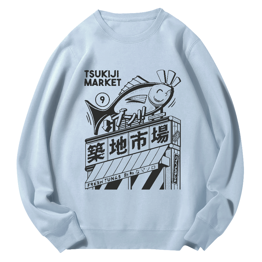 Tsukiji Seafood Market Round Neck Sweatshirt-Zazasy