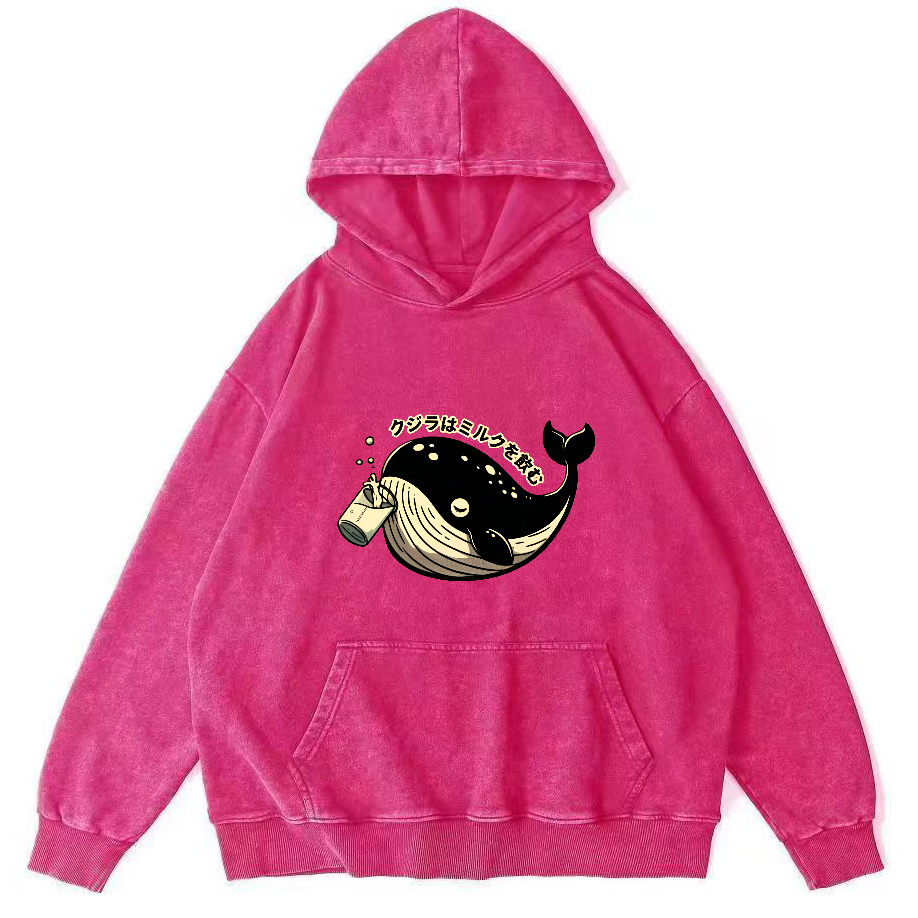 Japanese Whale Pattern Vintage Distressed Hoodie-Zazasy