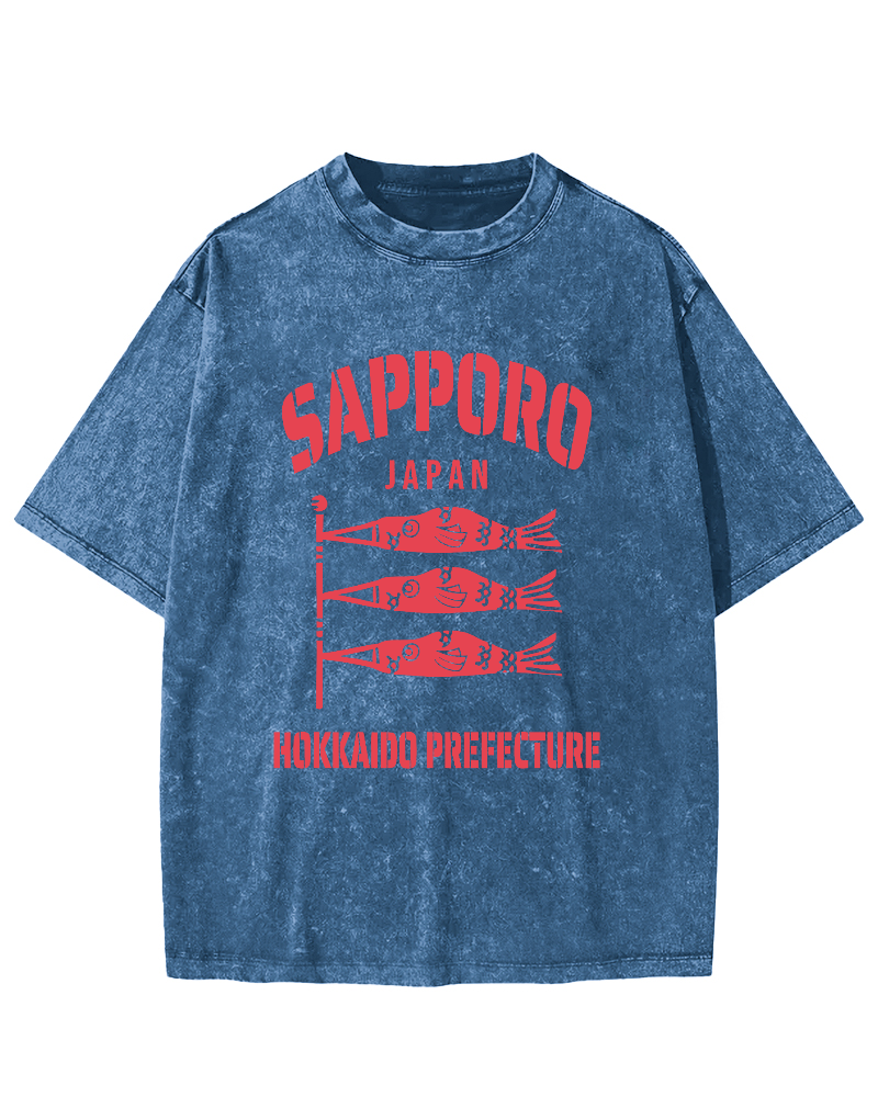 Sapporo Hokkaido Prefecture Vintage Washed T-shirt-Zazasy