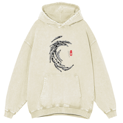 Japanese School Of Fish Pattern Vintage Distressed Hoodie-Zazasy
