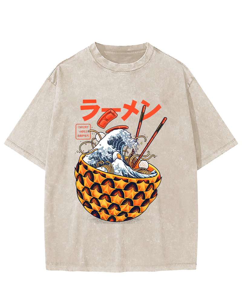 Japanese Lamian Noodles Vintage Washed T-shirt-Zazasy