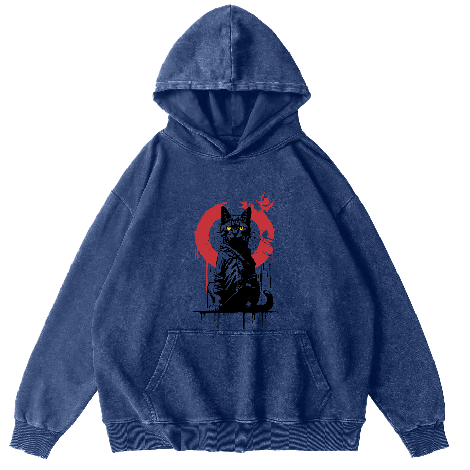 Japanese Style Cat Vintage Distressed Hoodie-Zazasy