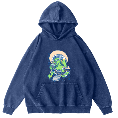 Cartoon Japanese Monster Vintage Distressed Hoodie-Zazasy