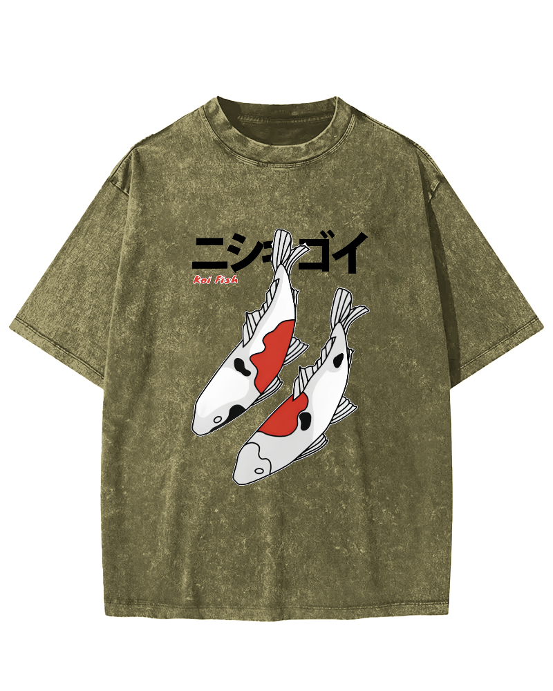 Koi Painting Japanese Style Vintage Distressed T-shirt-Zazasy