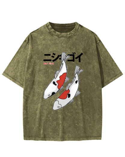 Koi Painting Japanese Style Vintage Distressed T-shirt-Zazasy
