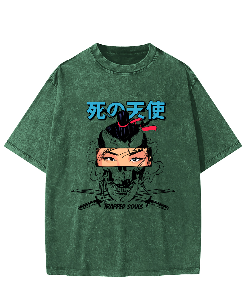 Japanese Angel Anime Vintage Washed T-shirt-Zazasy