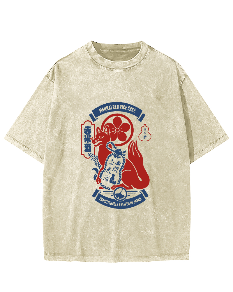 Japanese Retro Gog Pattern Vintage Distressed T-shirt-Zazasy