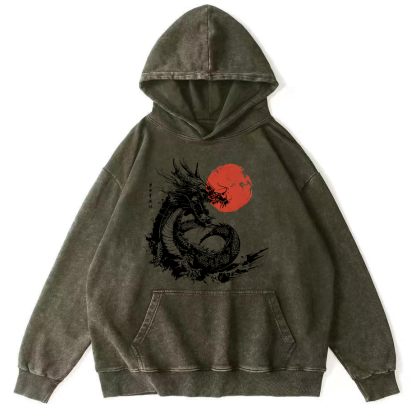 Japanese Style Sea Going Dragon Vintage Distressed Hoodie-Zazasy