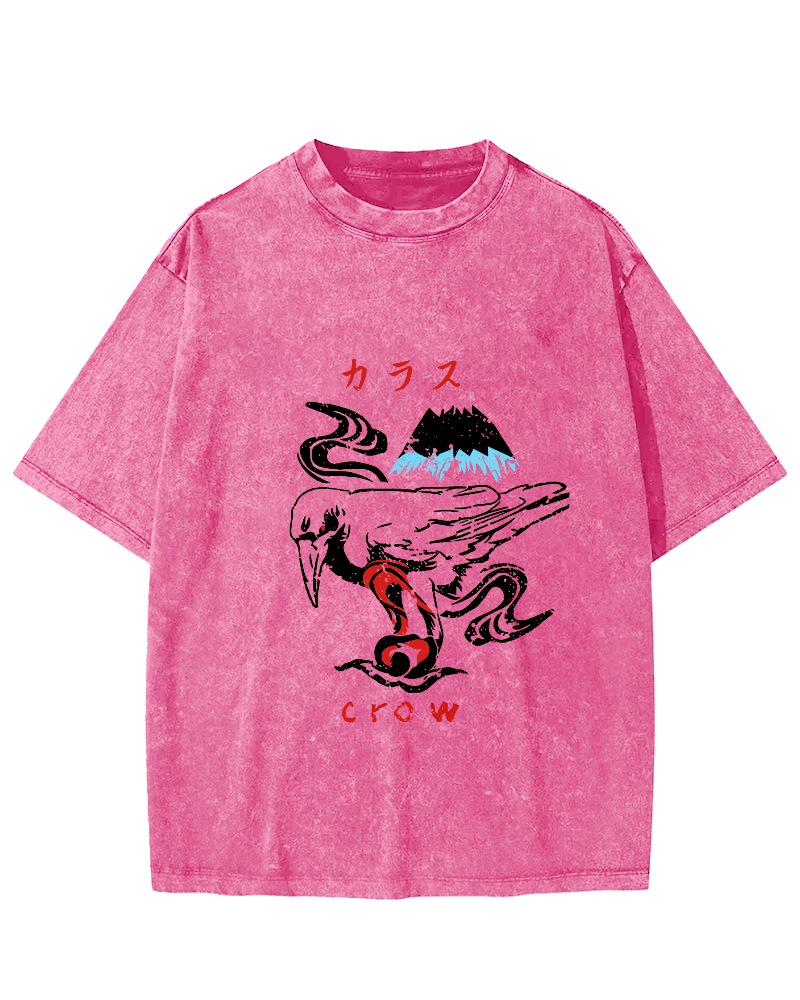 Retro Crow Pattern Vintage Distressed T-shirt-Zazasy