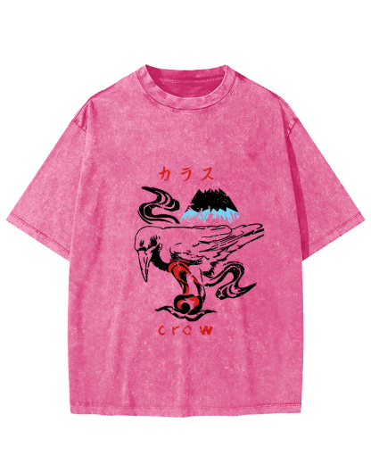 Retro Crow Pattern Vintage Distressed T-shirt-Zazasy