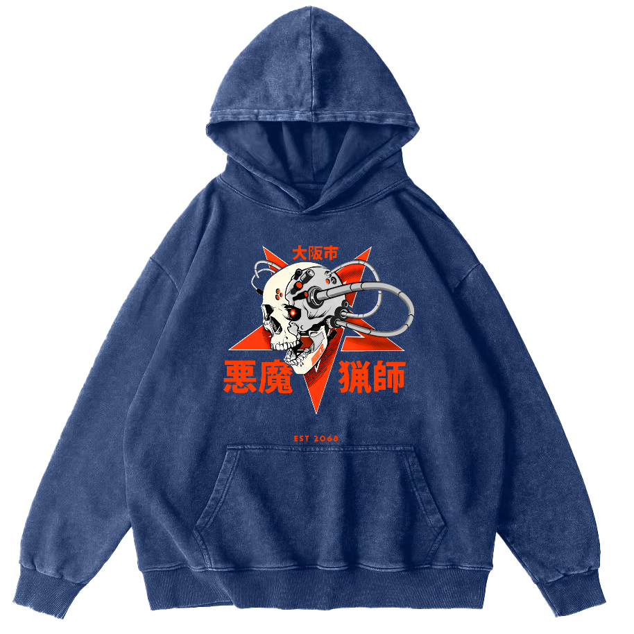 Demon Mechanic Japanese Vintage Distressed Hoodie-Zazasy