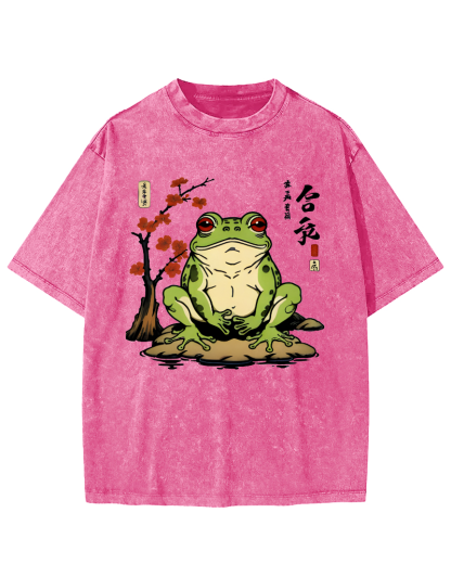 Frog From The Edo Period Vintage Washed T-shirt-Zazasy