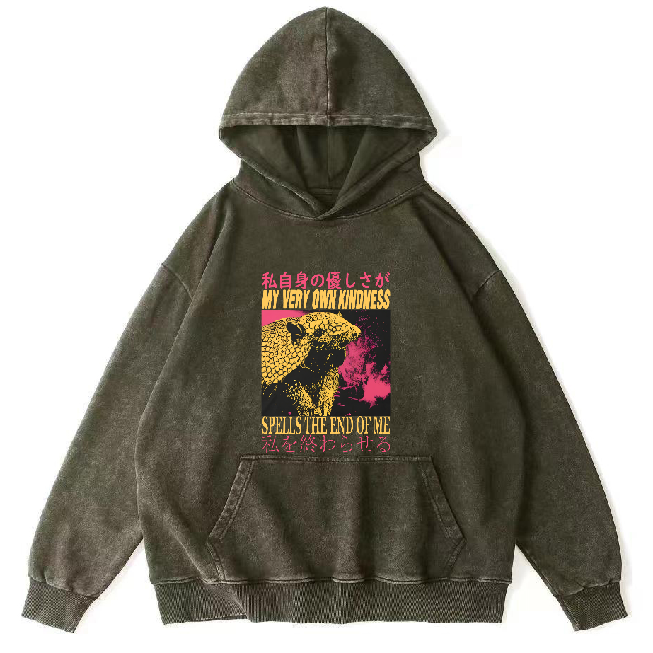 Pangolin Pattern Japanese Style Vintage Distressed Hoodie-Zazasy