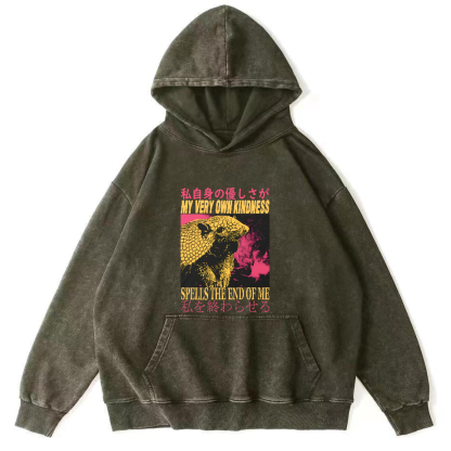 Pangolin Pattern Japanese Style Vintage Distressed Hoodie-Zazasy