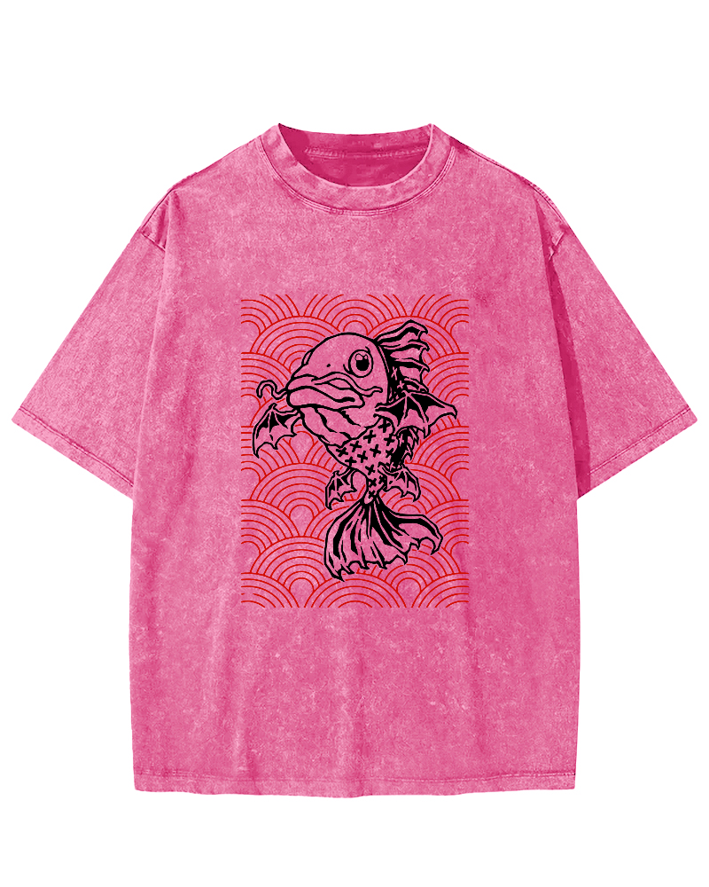 Japanese Carp Pattern Vintage Distressed T-shirt-Zazasy