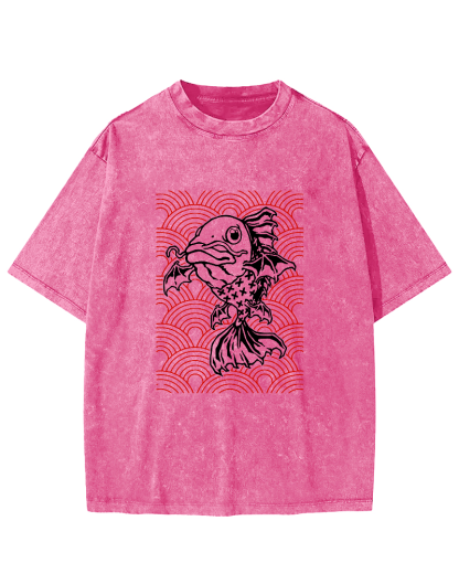 Japanese Carp Pattern Vintage Distressed T-shirt-Zazasy