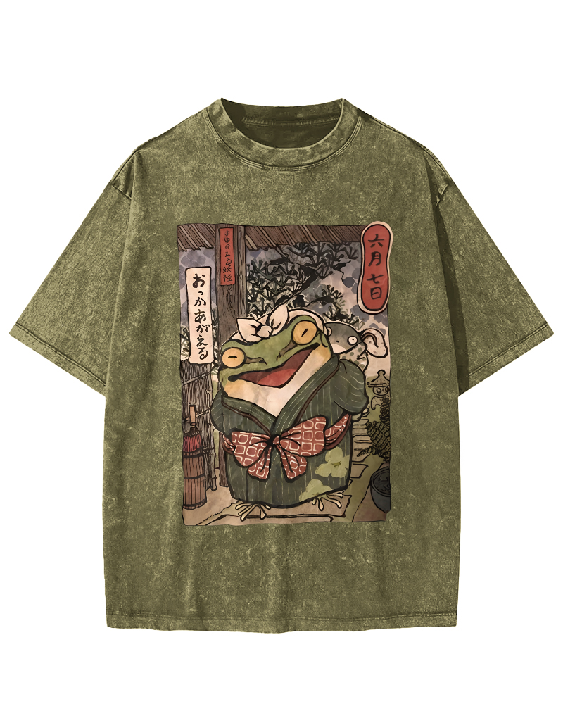 A Warm Family Of Frogs Vintage Washed T-shirt-Zazasy