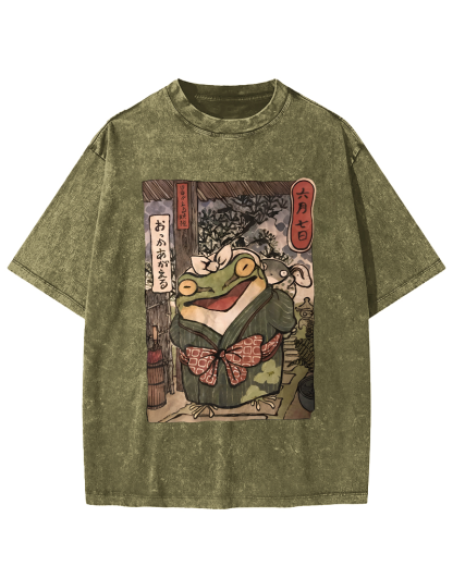 A Warm Family Of Frogs Vintage Washed T-shirt-Zazasy