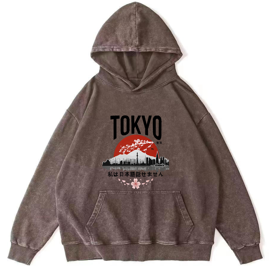 Tokyo City Scenery Vintage Distressed Hoodie-Zazasy