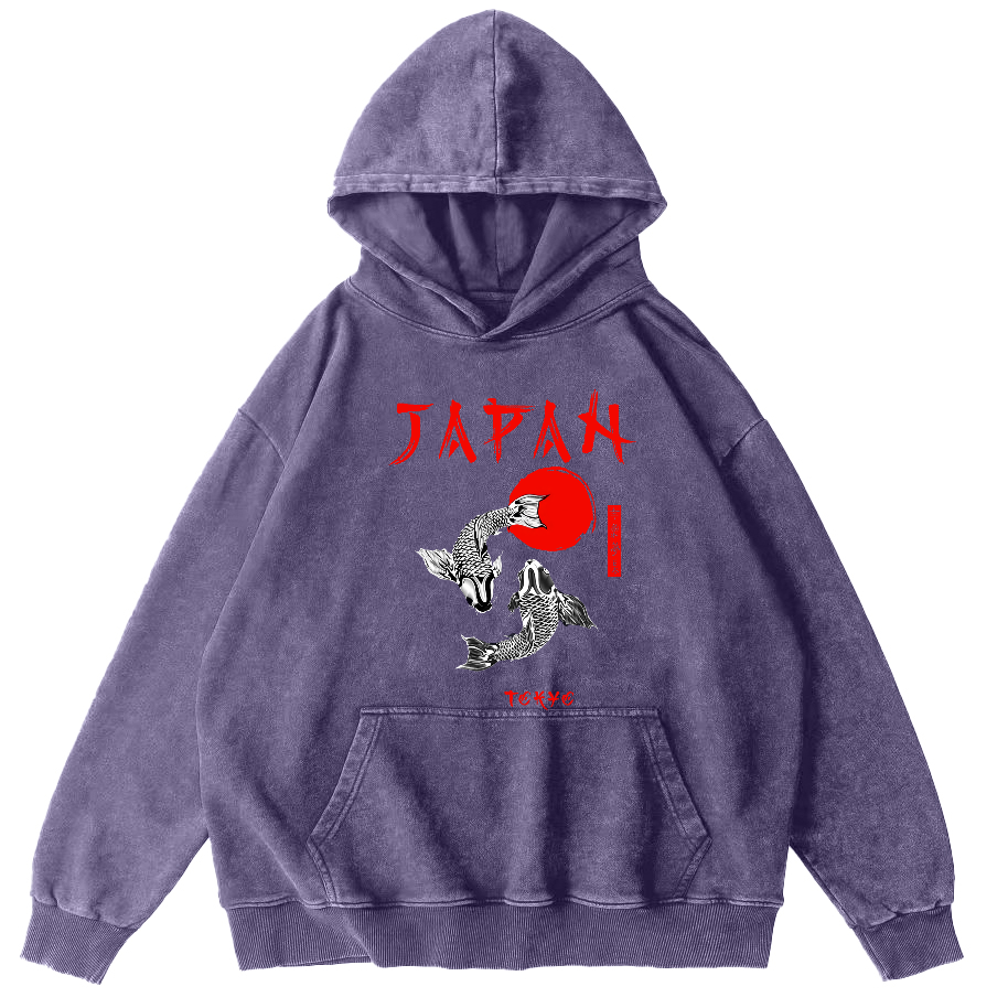 Japanese Koi Fish Vintage Distressed Hoodie-Zazasy