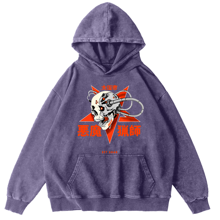 Demon Mechanic Japanese Vintage Distressed Hoodie-Zazasy