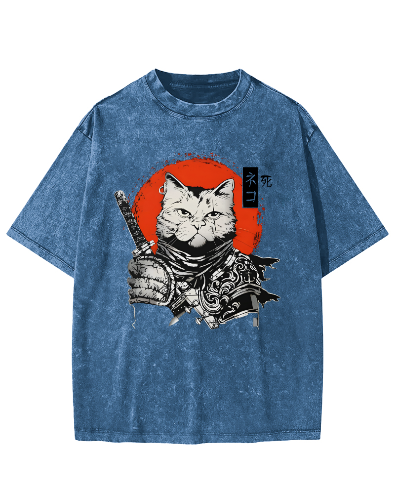 Cat Hero Japanese Style Vintage Distressed T-shirt-Zazasy