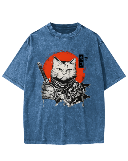 Cat Hero Japanese Style Vintage Distressed T-shirt-Zazasy