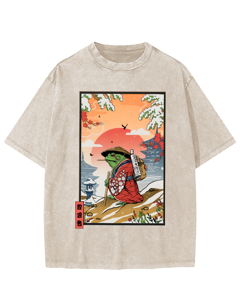 Wanderer Japanese Vintage Washed T-shirt-Zazasy