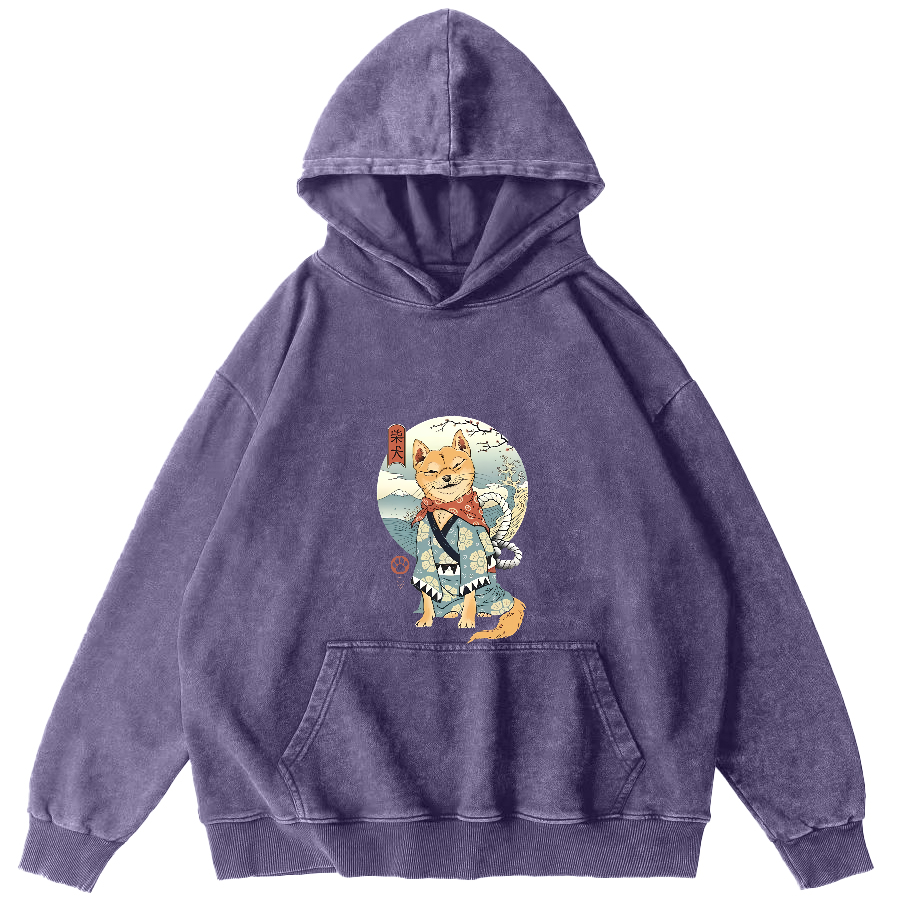 Samurai Shiba Dog Japanese Vintage Distressed Hoodie-Zazasy
