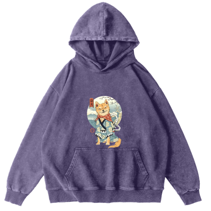 Samurai Shiba Dog Japanese Vintage Distressed Hoodie-Zazasy